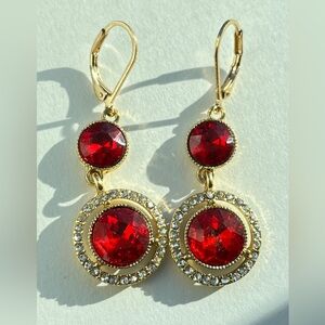 Monet Gold and Red Dangle Earrings